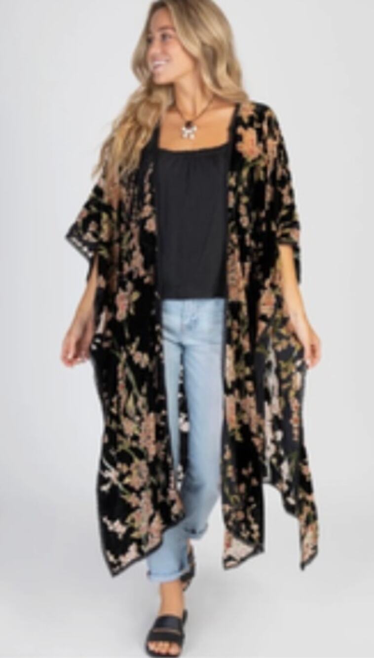 Natural Life Velvet Burnout Floral Kimono Duster